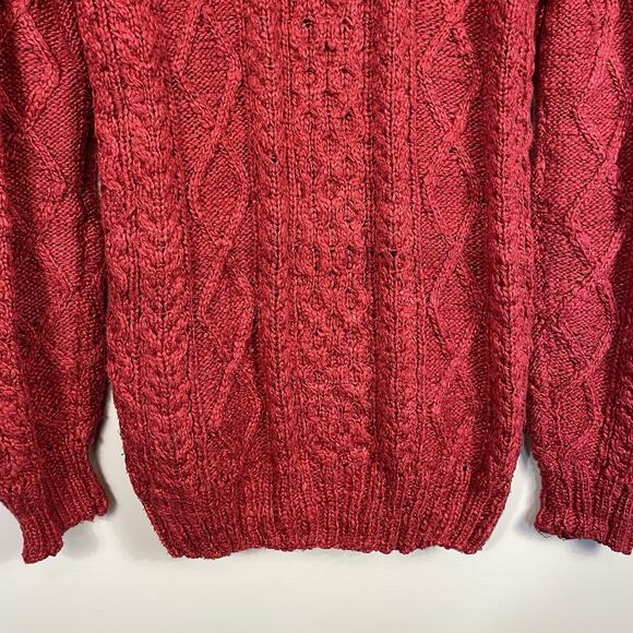 Vintage L.L. Bean 100% Silk Cable Knit Sweater Women’s XL Cranberry Fisherman - Picture 6 of 8